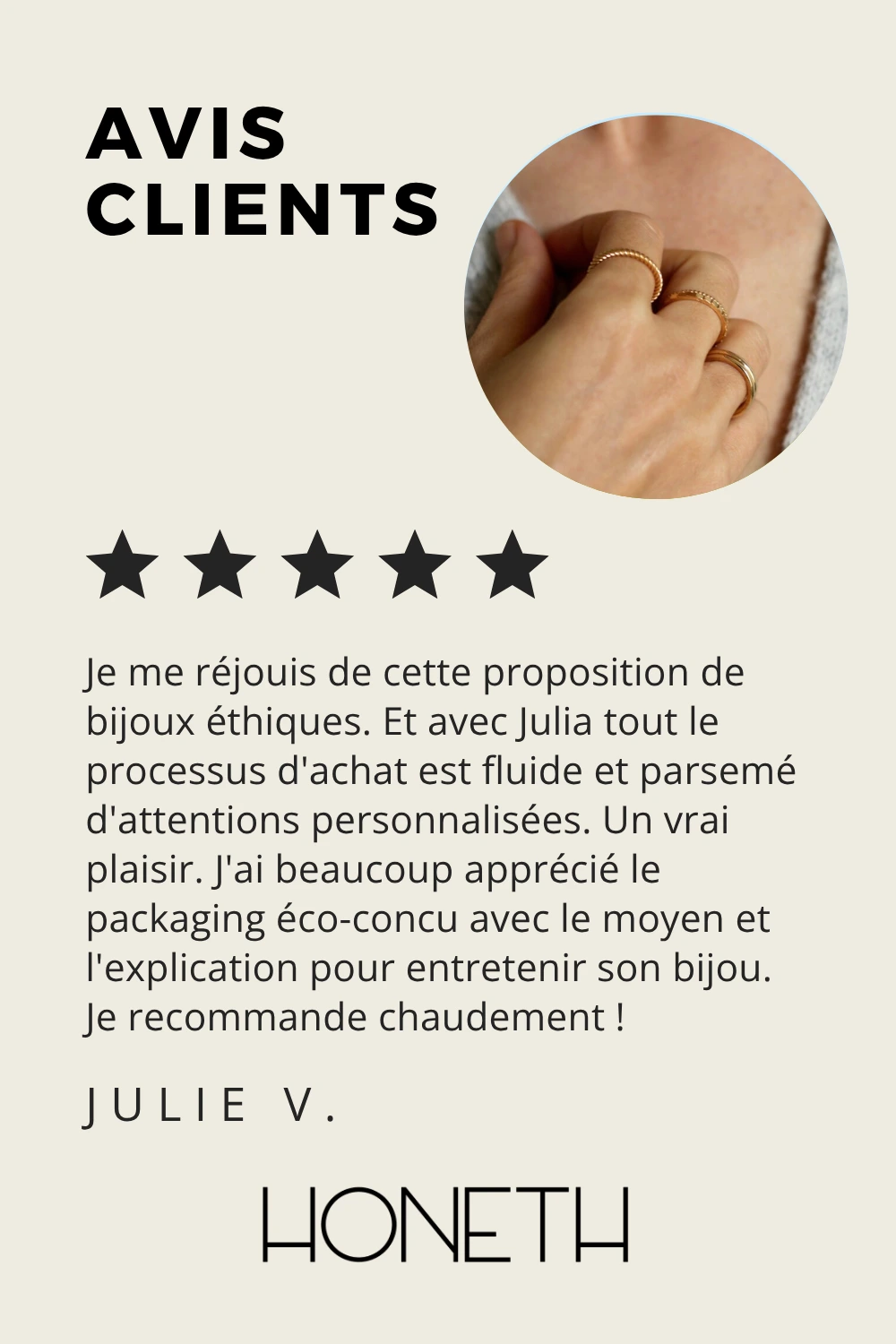 Avis client bijoux éco-responsables Honeth